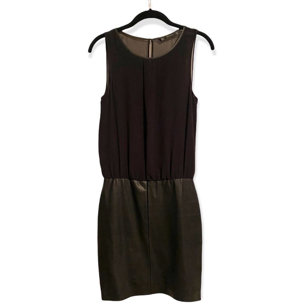 Zara Black Sheer Faux Leather Mini Dress, Size S